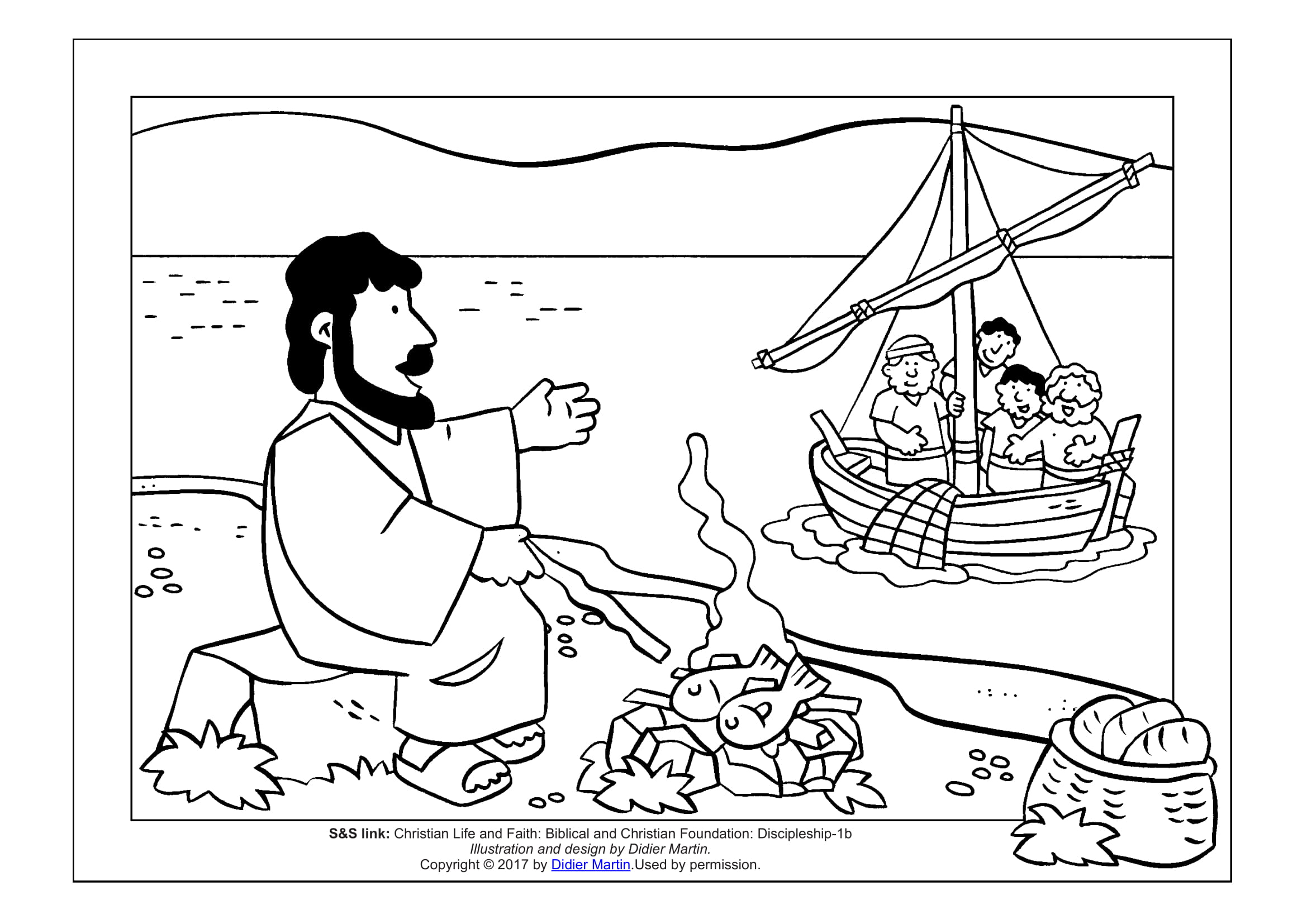 Picnic at the Beach Jesus and His Disciples coloring page for children