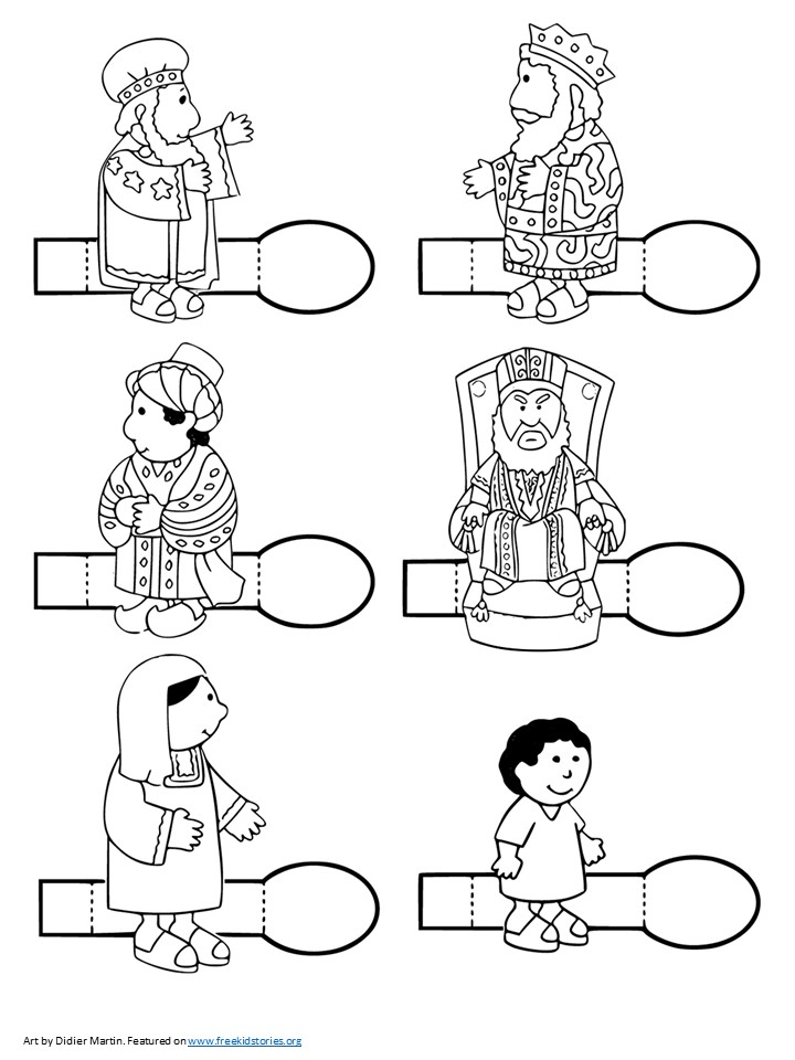 Free Three Kings Day finger puppets for children - in color and black and white